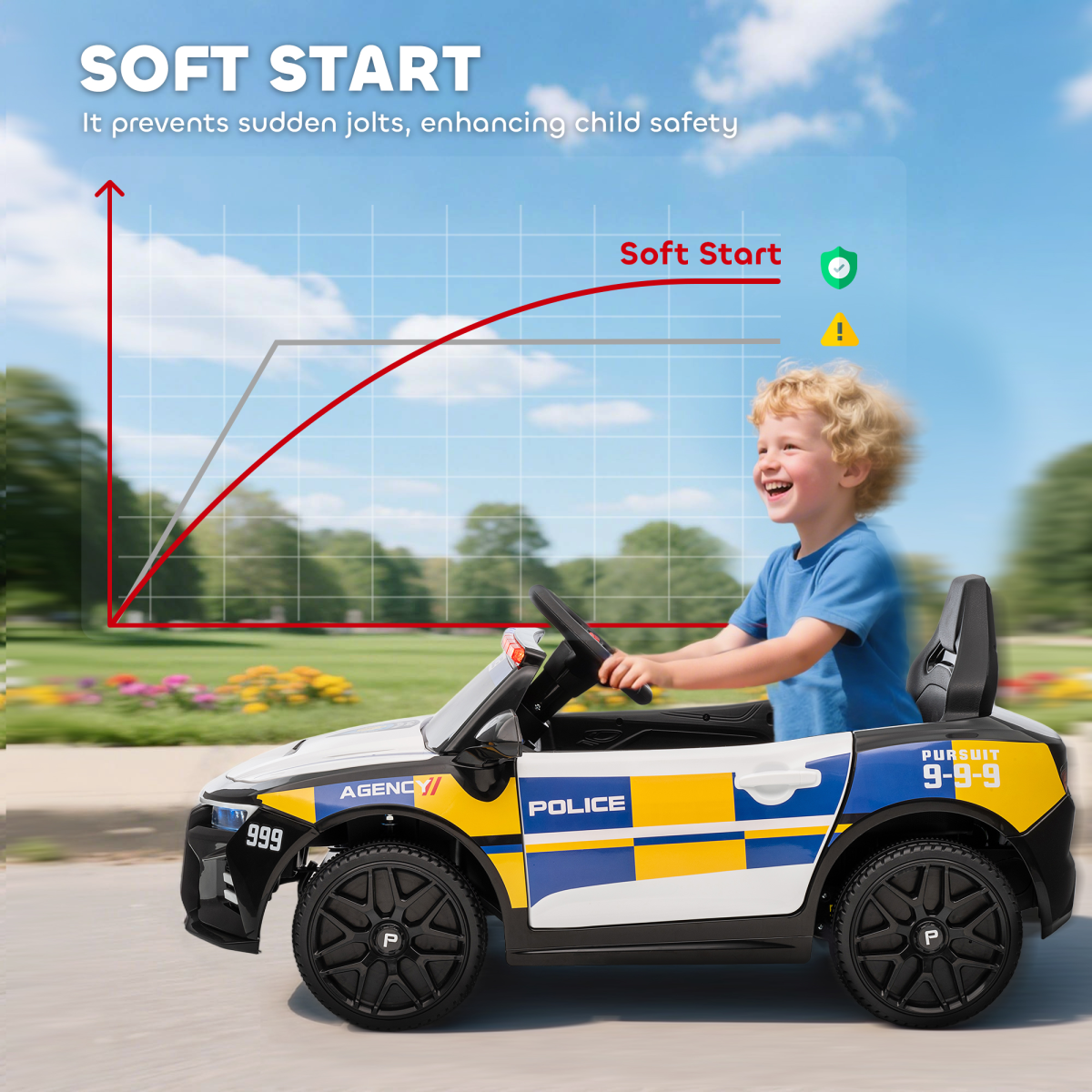 AIYAPLAY Kids 12V Electric Police Ride-On Car with Remote Control