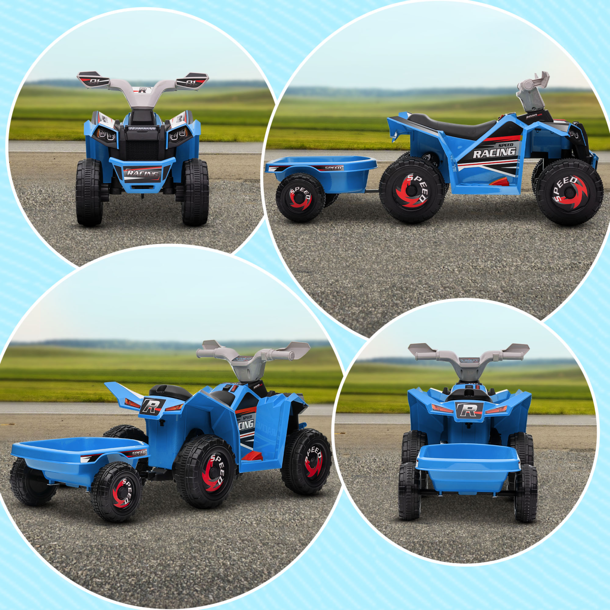 HOMCOM 6V Kids Electric Quad Bike Ride-On ATV with Trailer, Blue