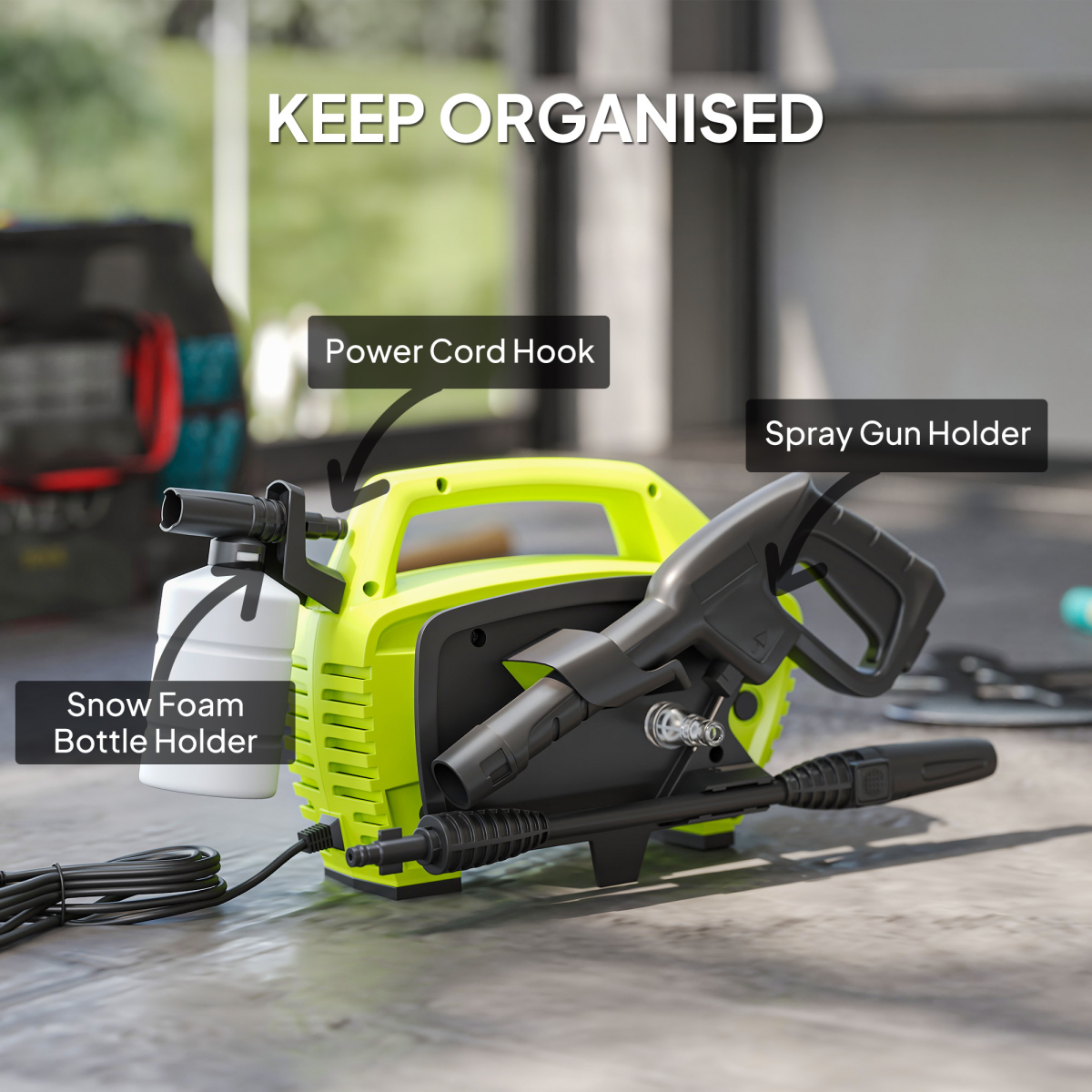 Outsunny 1600W 130 Bar Pressure Washer, 6m Hose, Green