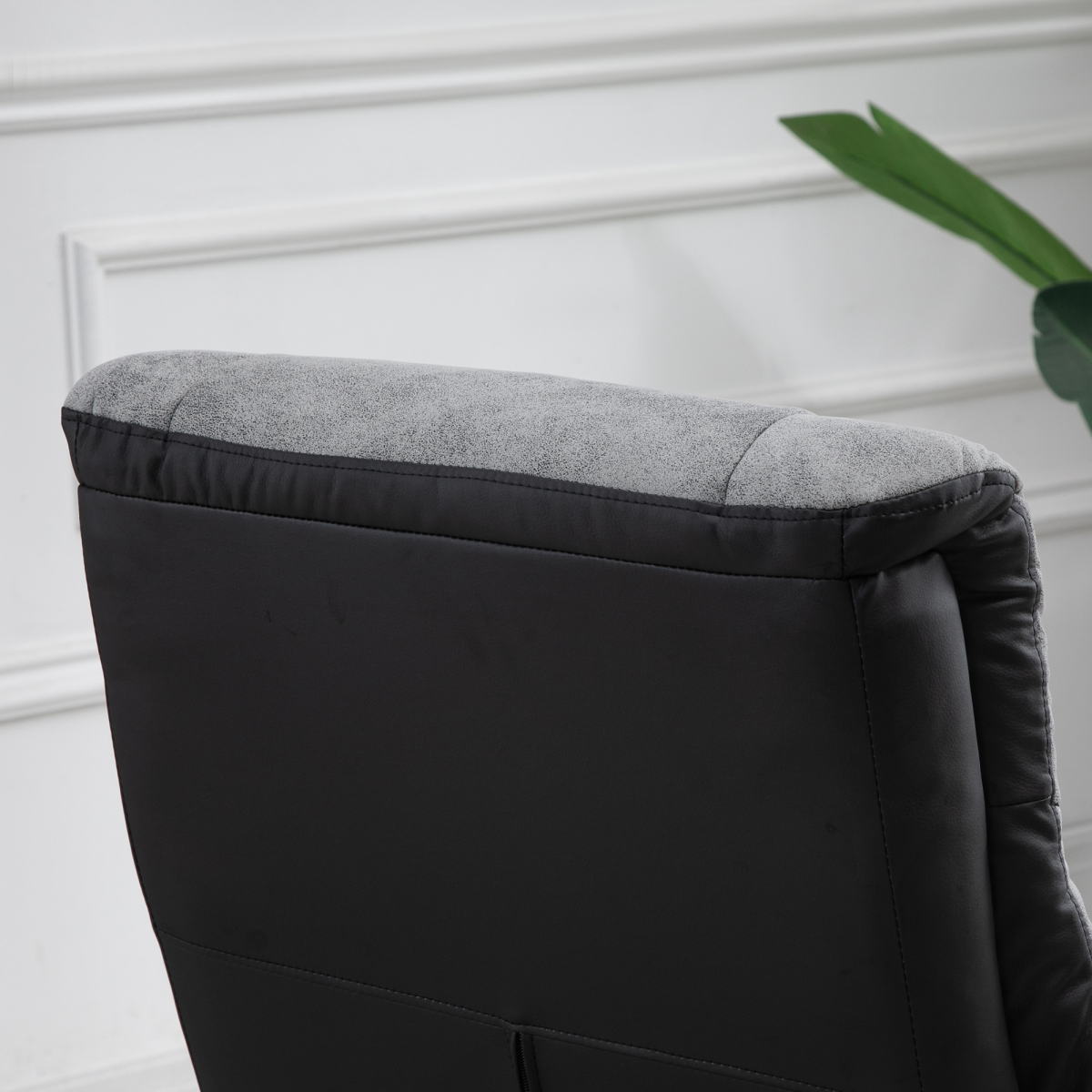 Manual Recliner Swivel Chair with Footstool, Grey Faux Leather