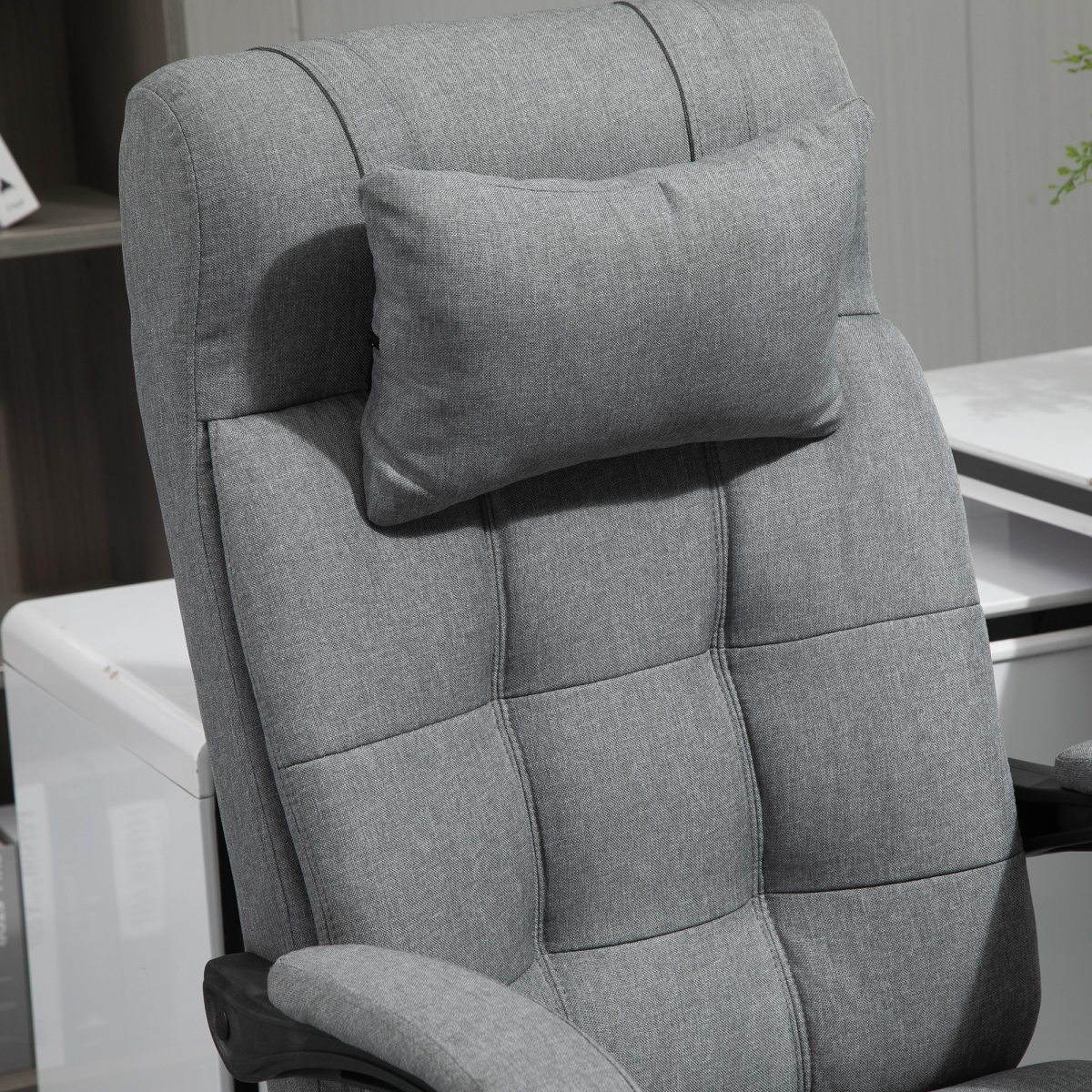 Office Chair with Footrest, Adjustable Height, 155° Recline, Swivel, Armrests, Rolling, Light Grey