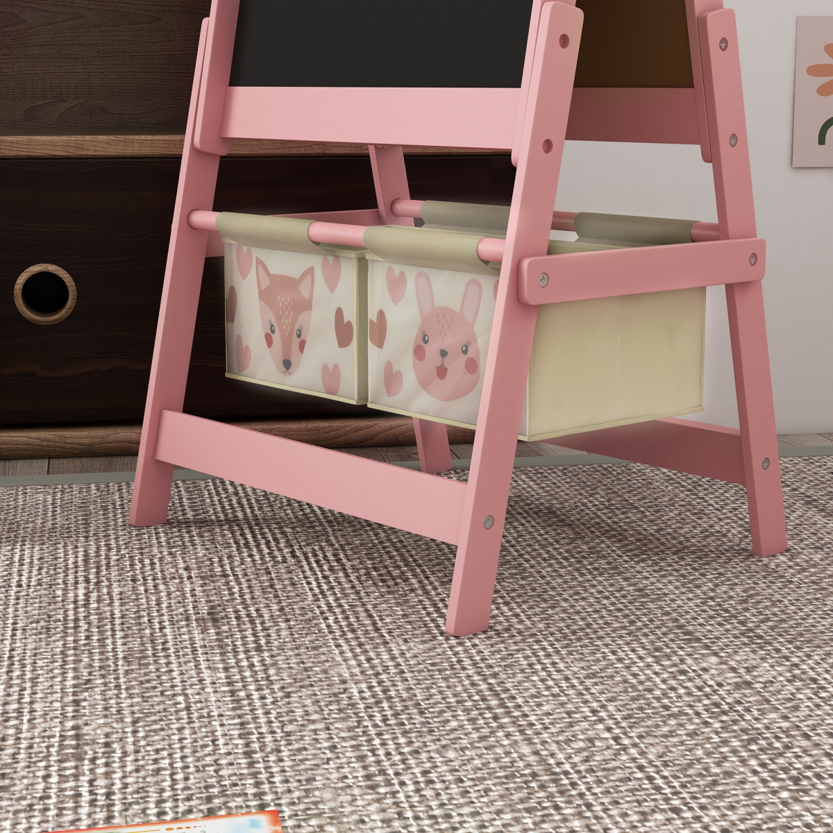 AIYAPLAY Kids 3-in-1 Easel with Paper Roll, Blackboard & Whiteboard, Pink