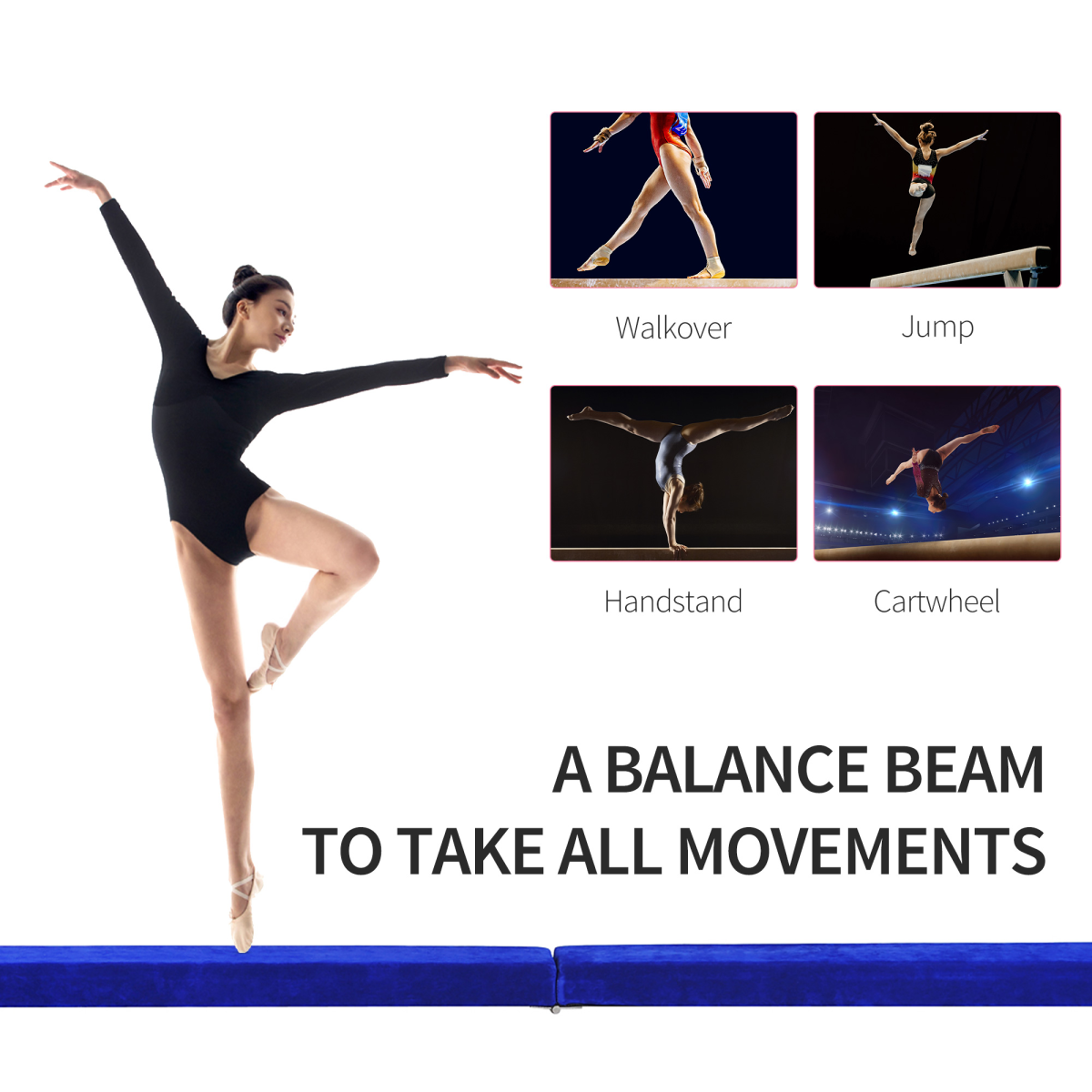 HOMCOM 2.1m Foldable Gymnastics Balance Beam Trainer, Blue