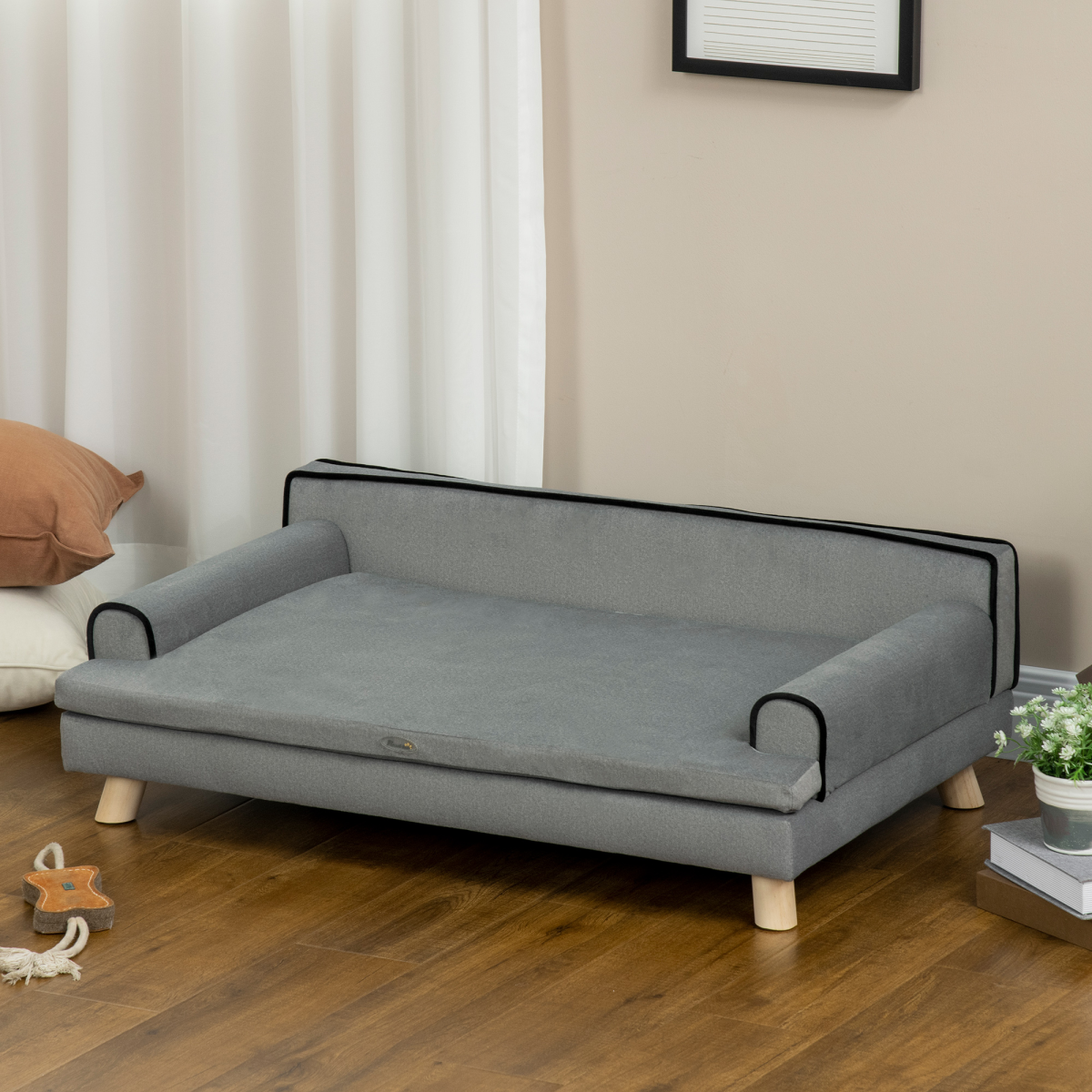 PawHut Pet Sofa for Large and Medium Dogs, Water-Resistant Fabric, Wooden Legs, Grey