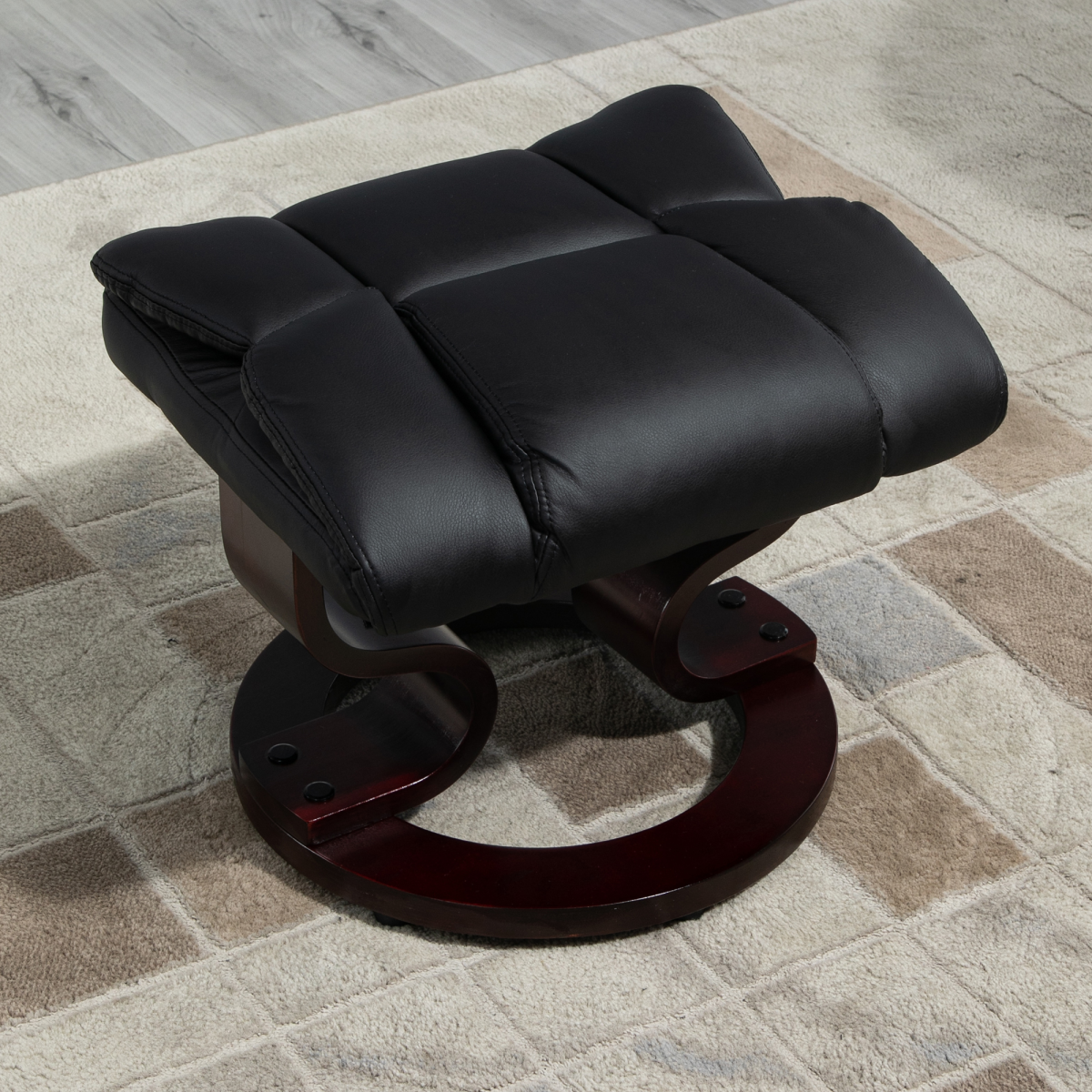Black PU Leather Recliner Armchair with Swivel and Footstool