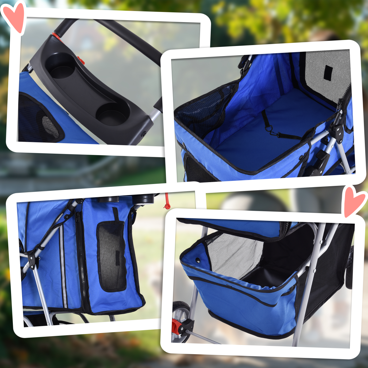 PawHut Foldable Pet Stroller for Small Dogs, 4-Wheel Jogger Pushchair with Brake, Mesh Windows, Storage Compartment and Cup Holder