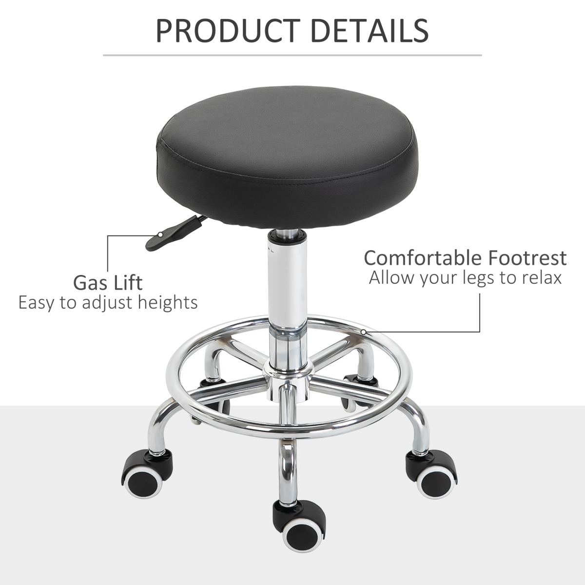Outsunny Adjustable PU Leather Stool with Footrest