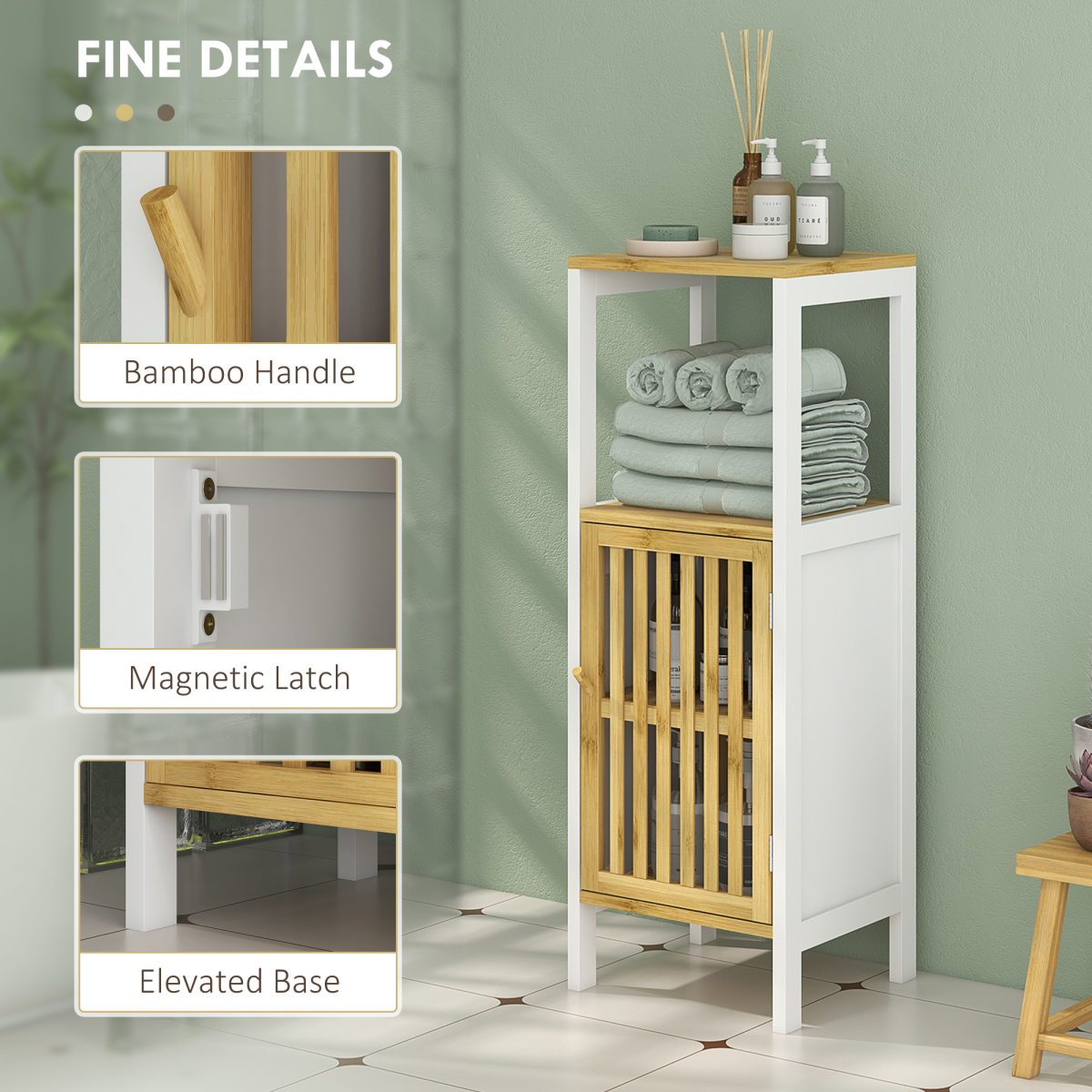 HOMCOM Bamboo Bathroom Floor Cabinet with Adjustable Shelf