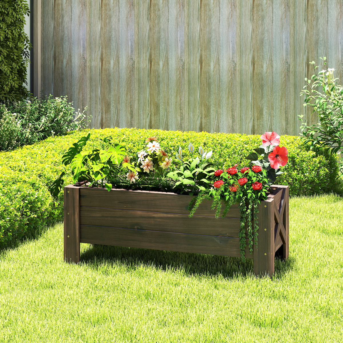 Wooden Outdoor Raised Garden Bed Planter, 100 x 36.5 x 36 cm