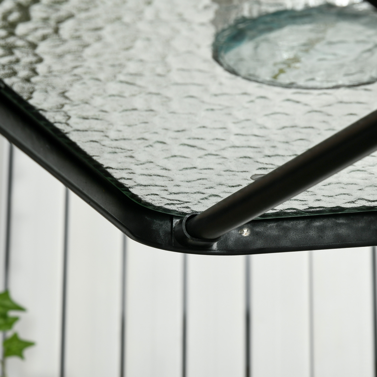 Square Square Patio Table with Tempered Glass Top, Steel Frame, 76 x 76cm Garden Dining Table