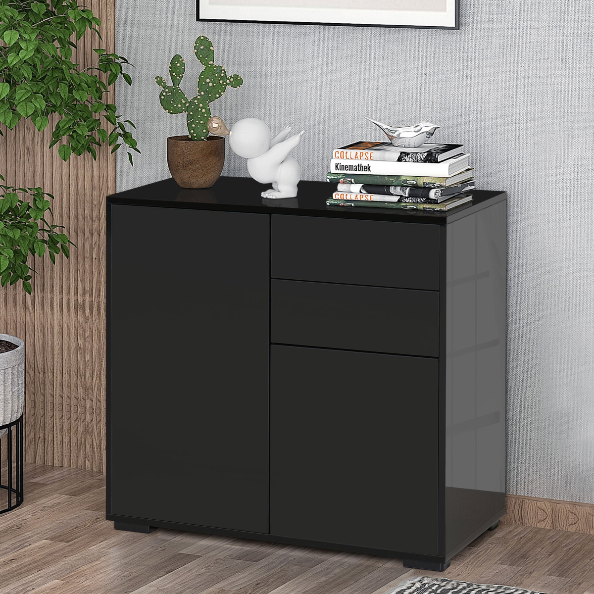 HOMCOM Black Side Cabinet with 2 Doors, 2 Drawers and Shelf