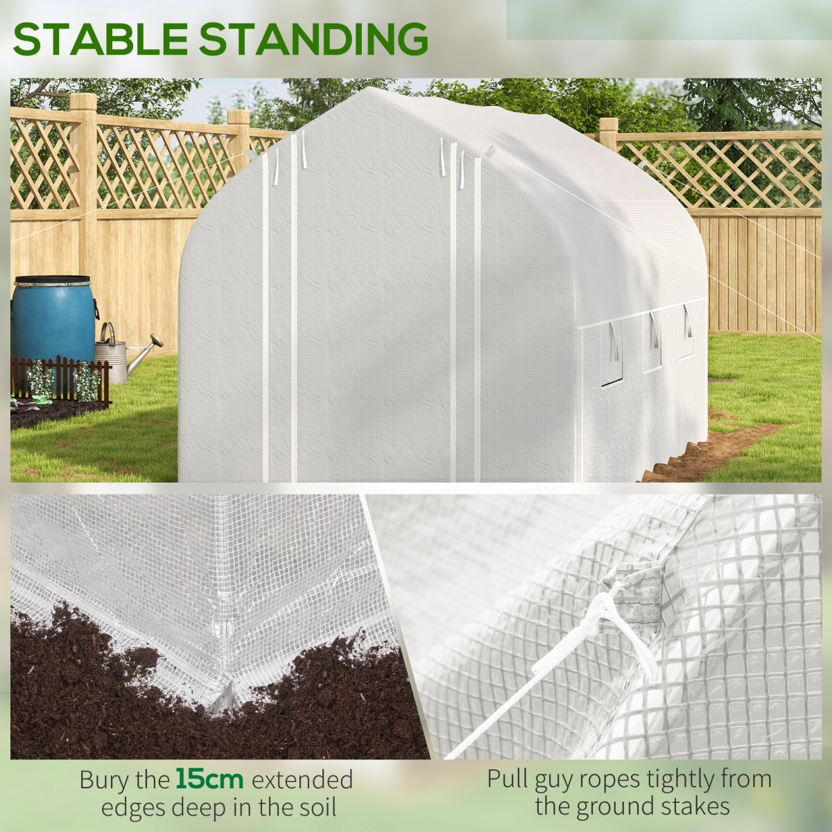 Outsunny 3 x 2m White Polytunnel Greenhouse with Roll-Up Sides, Mesh Door