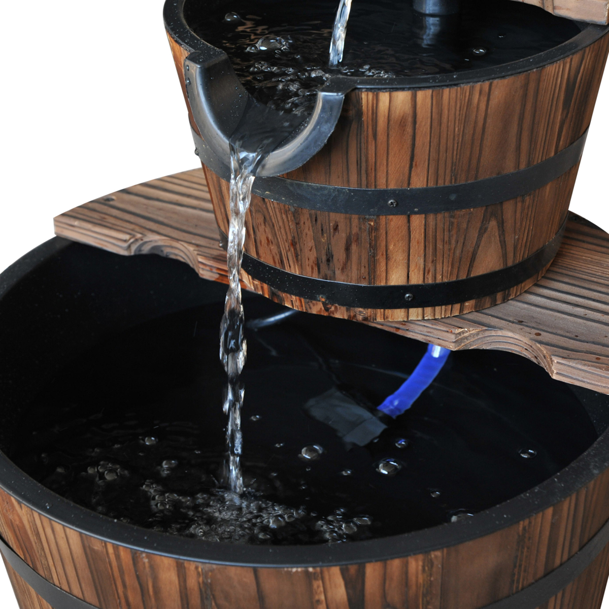 Outsunny 2-Tier Wooden Water Pump Fountain, Fir Wood & Steel