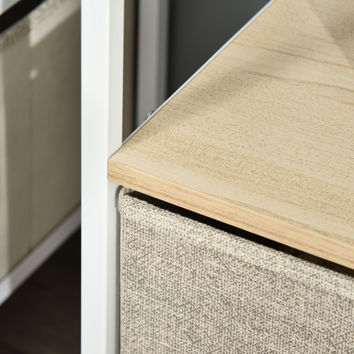 TV Cabinet with 2 Foldable Linen Drawers, Open Shelf, Maple