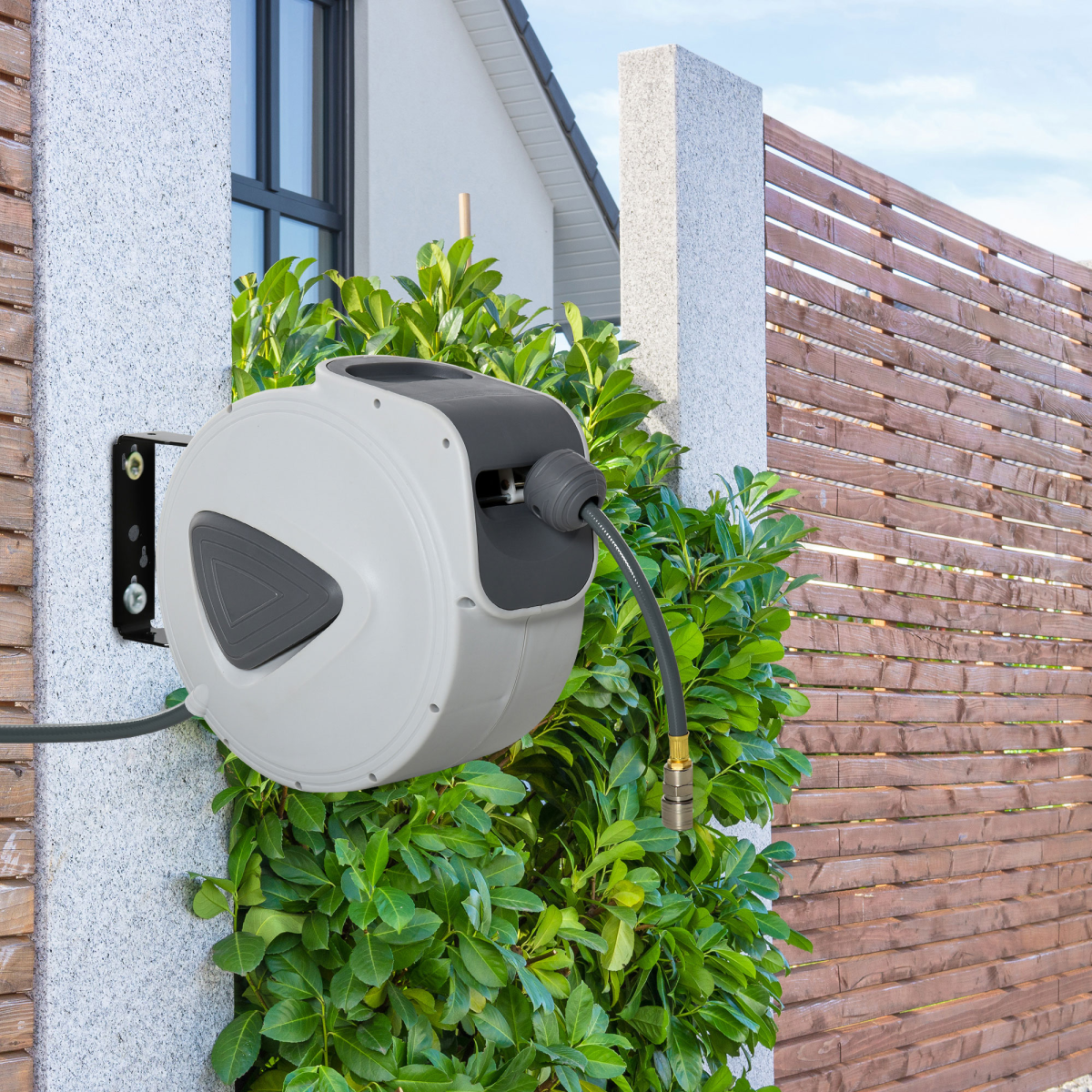 Durhand Retractable 15m Auto Self-Winding Wall-Mount Air Hose Reel 1/4" with 180° Rotating Bracket
