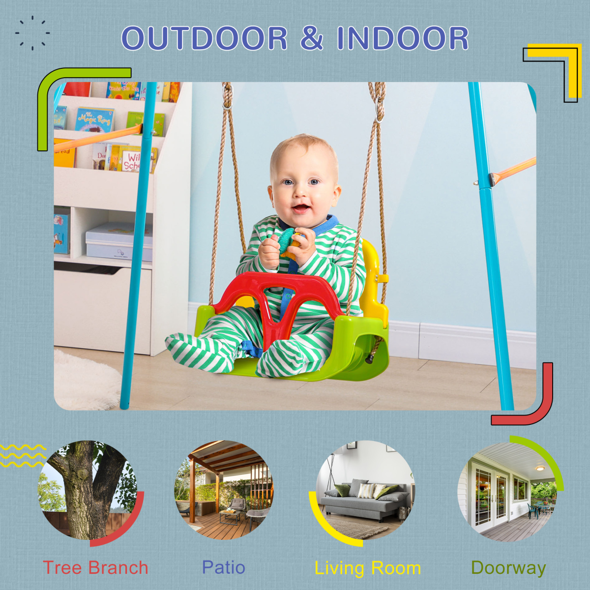 3-in-1 Adjustable Baby Swing for 9-36 Months, Indoor/Outdoor Safe