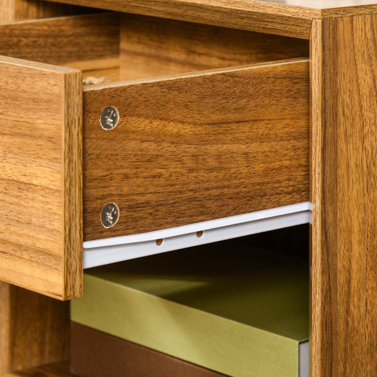 Bedside Table with Drawer and Shelf, Wood-Effect Side Table
