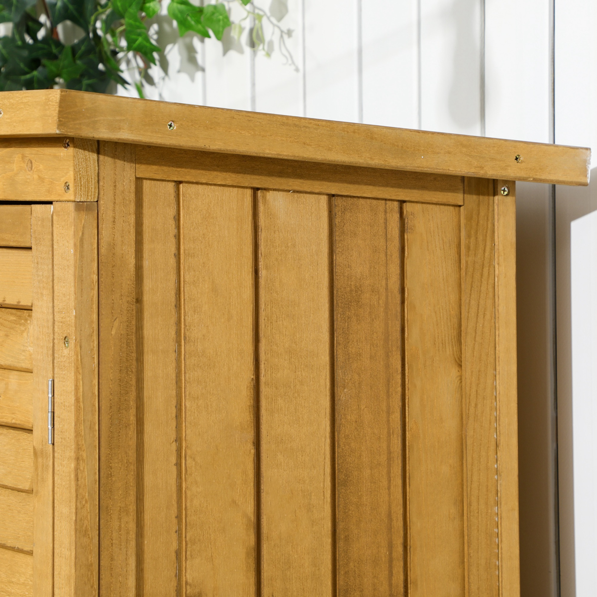 Outsunny Wooden Garden Storage Shed, Solid Fir Wood 3-Shelf Tool Cabinet with Double Doors and Lock