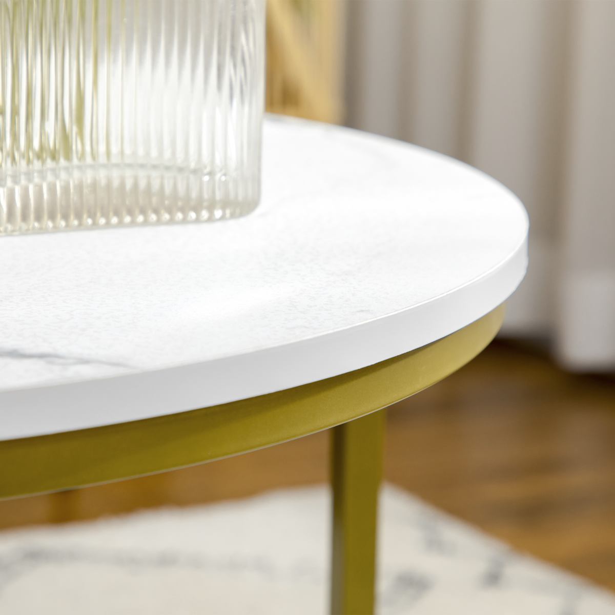 HOMCOM Set of 2 Round Nesting Marble Coffee Tables for Living Room