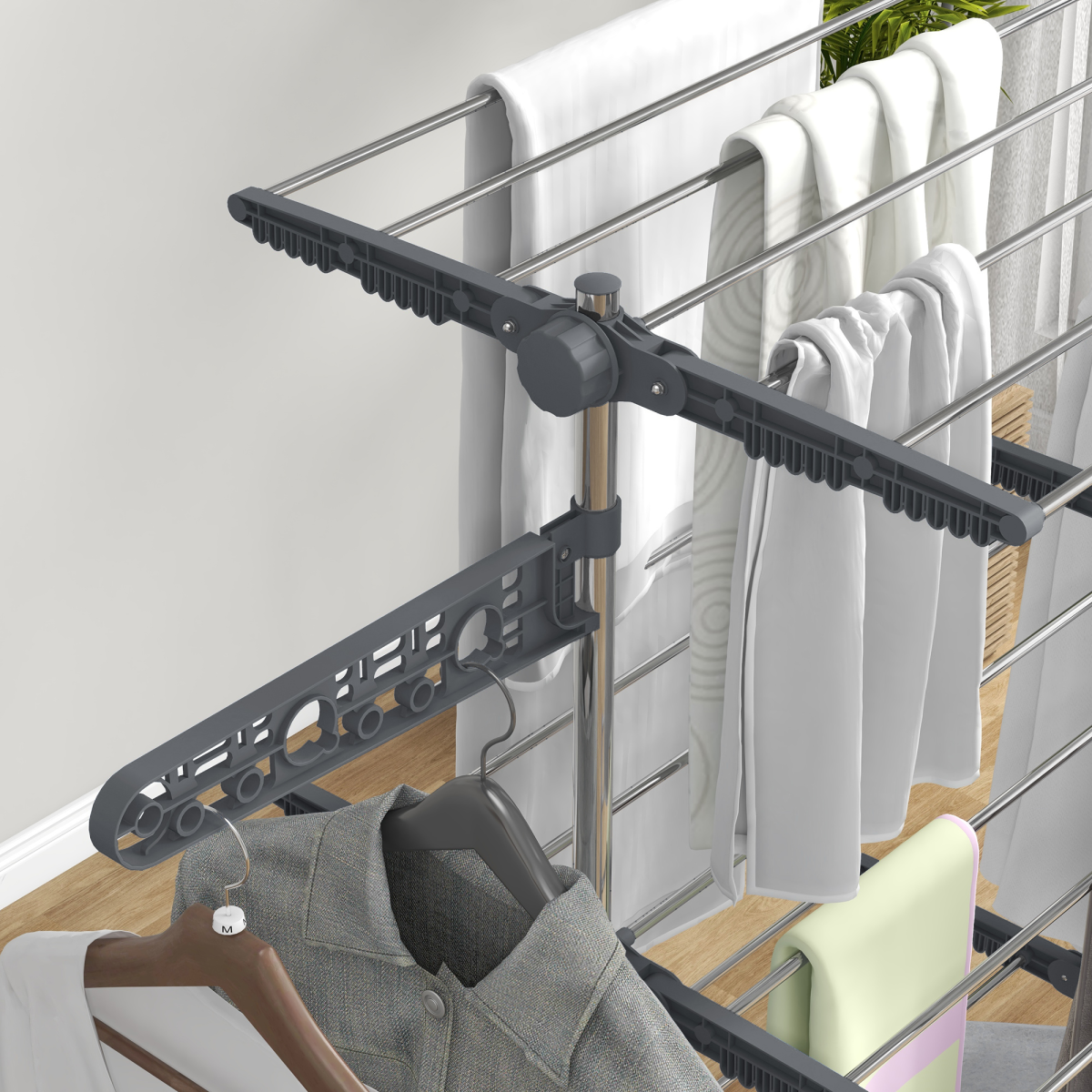 HOMCOM 3-Tier Folding Clothes Airer, Stainless Steel, Grey