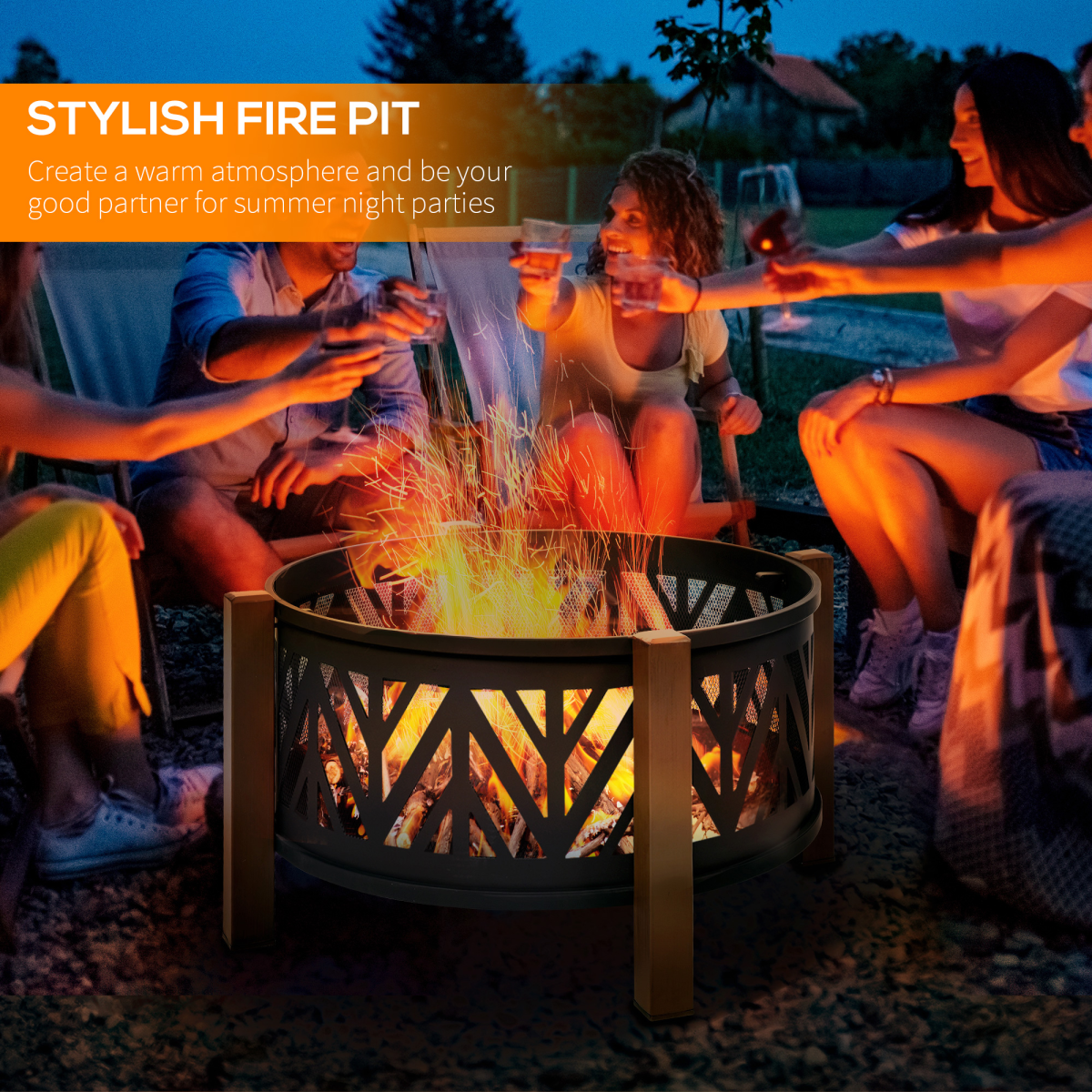 HOMCOM 2-in-1 Outdoor Fire Pit Bowl with BBQ Grill Grate, 30" Spark Screen Cover
