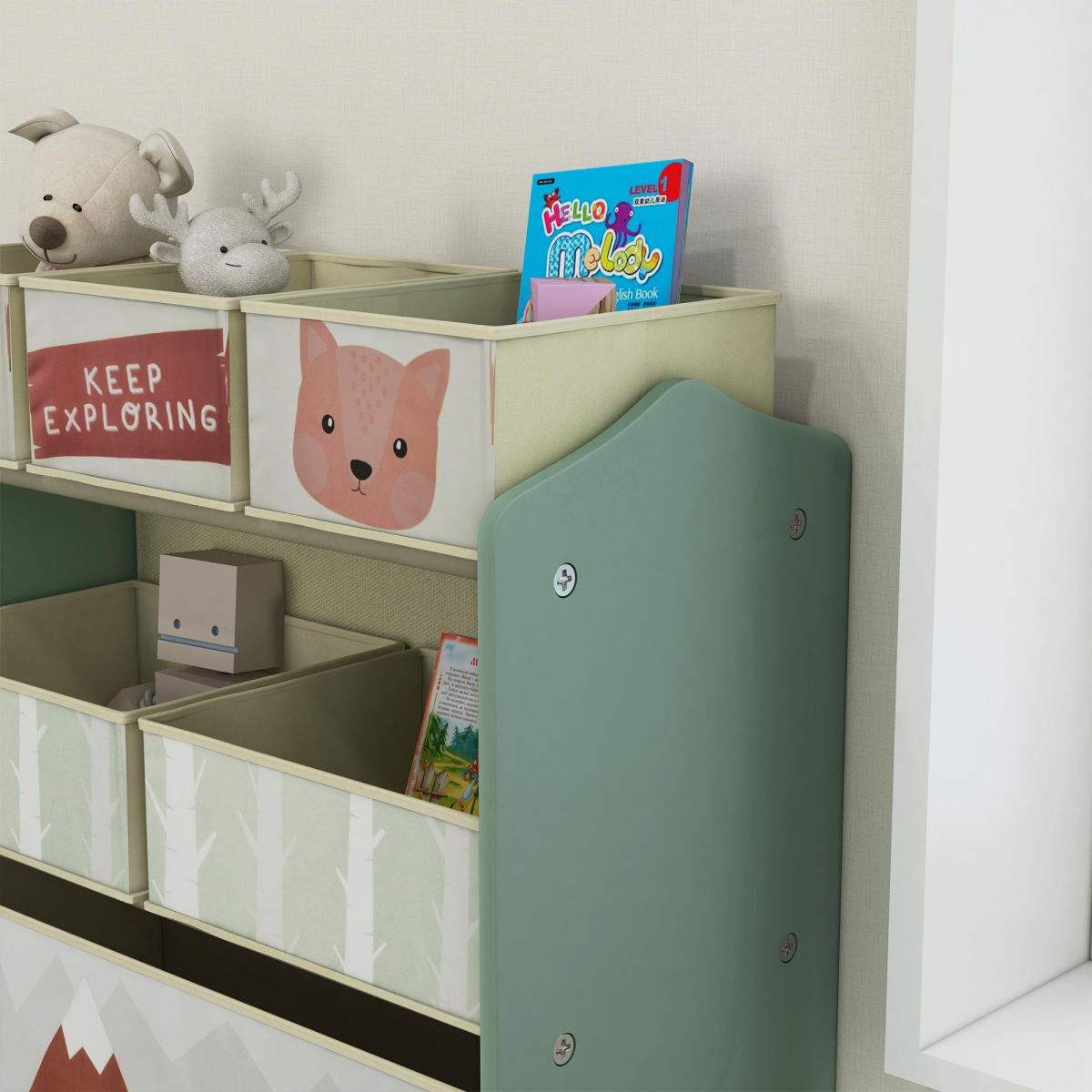 ZONEKIZ Kids Toy Storage Unit with 6 Boxes, Green