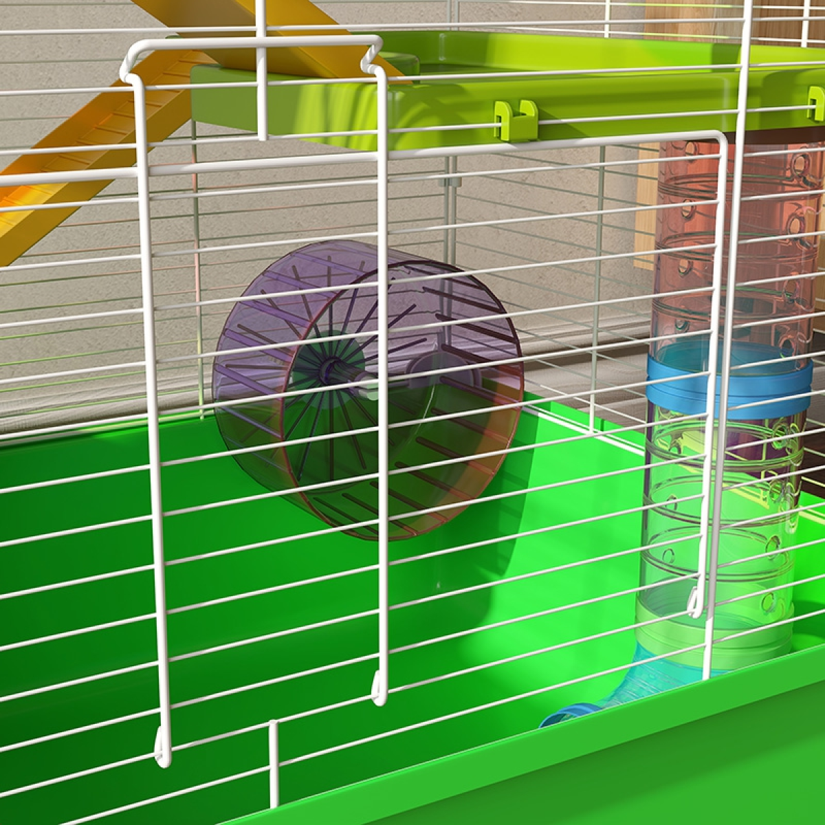 PawHut Hamster Cage with Wheel, Tubes, Ramps & Water Bottle - Green