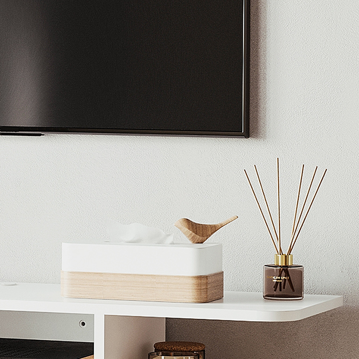 Wall Mounted Floating TV Unit with Storage Shelves, White