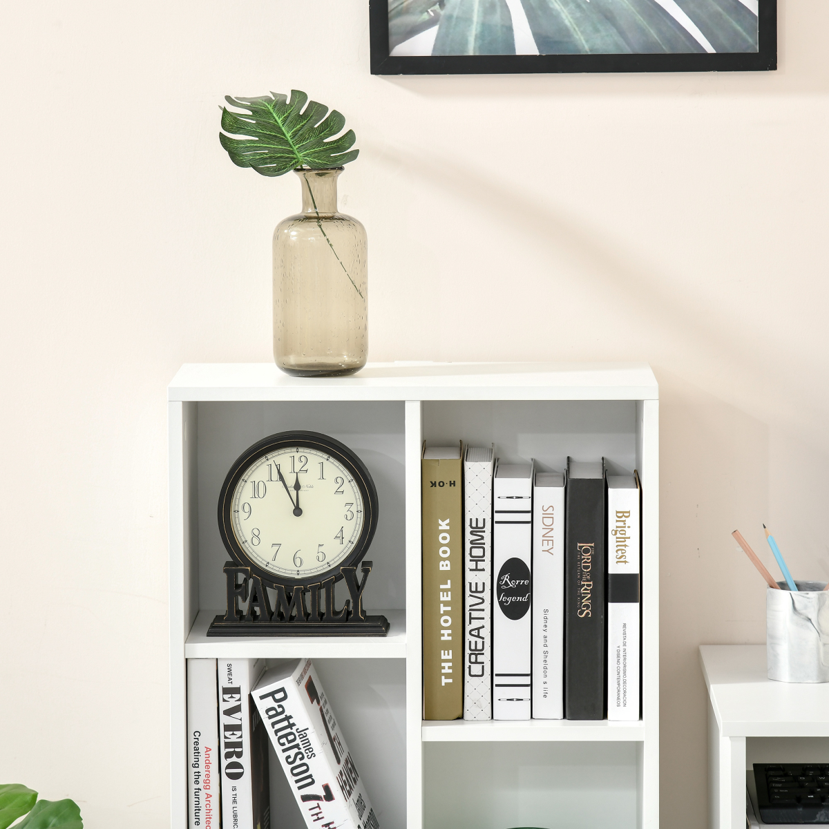 HOMCOM 7-Cube White Bookcase Shelf, Modern Storage for Home Office