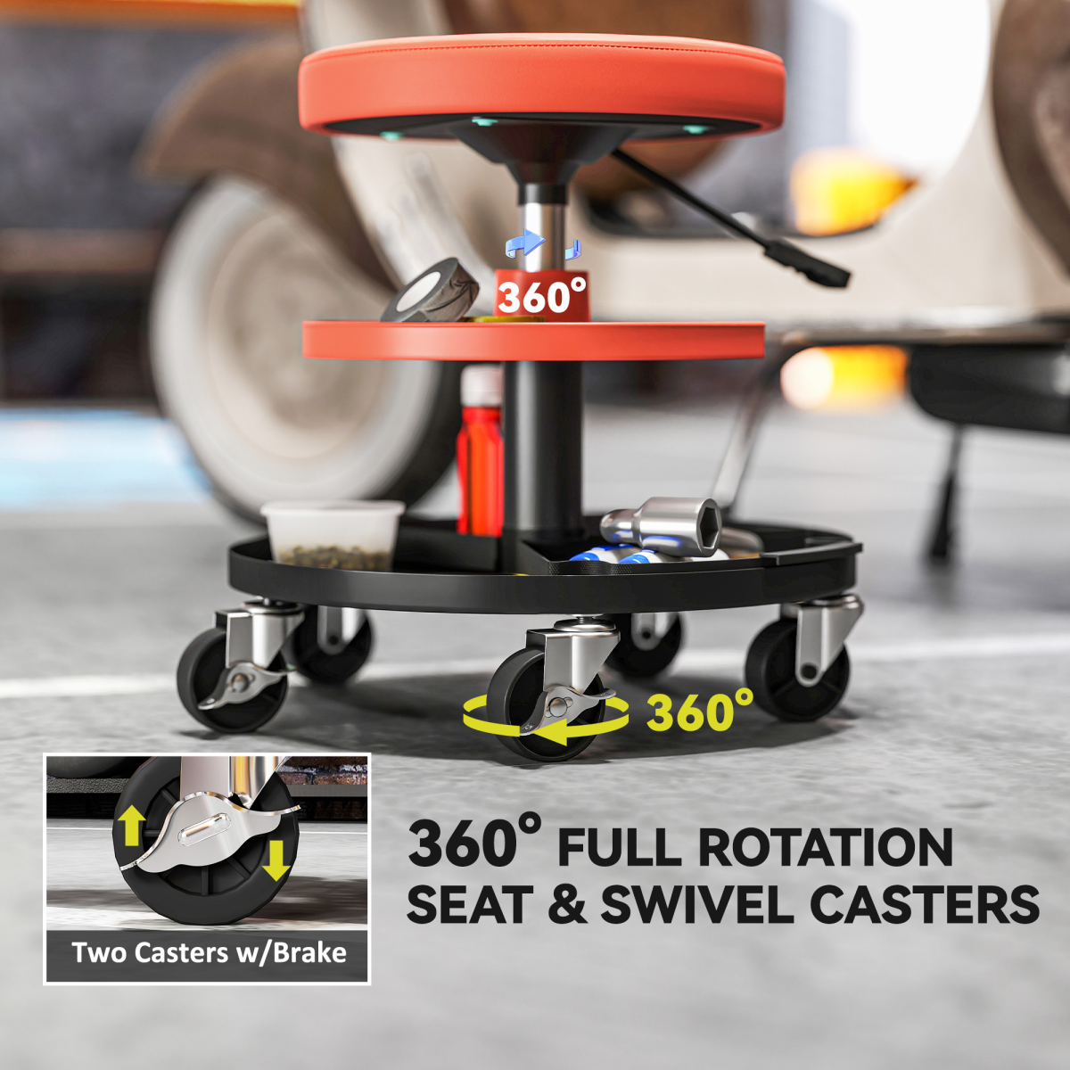 HOMCOM Rolling Mechanic Stool, 135kg, Height Adjustable, Yellow