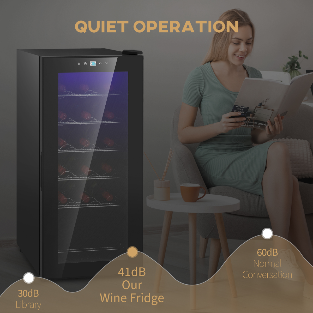 HOMCOM 50L Under Counter Wine Cooler Fridge, 18 Bottle, LED Light, Glass Door