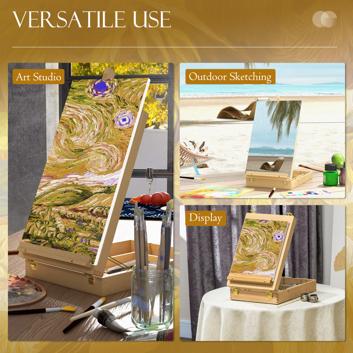 Vinsetto Wooden Table Easel Box with Carry Handle, Adjustable, Holds Canvases up to 61cm