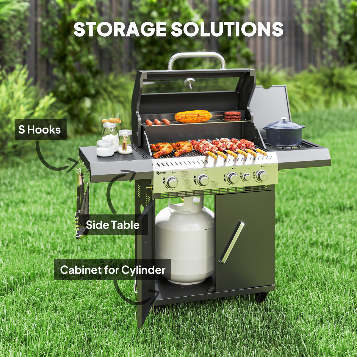 Outsunny 4+1 Burner Gas BBQ Grill with Clear View Lid & Thermometer