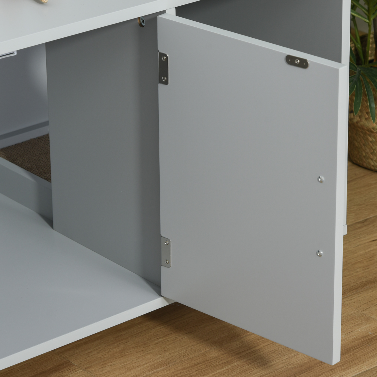 Cat Litter Box Enclosure Furniture with Magnetic Doors, Grey