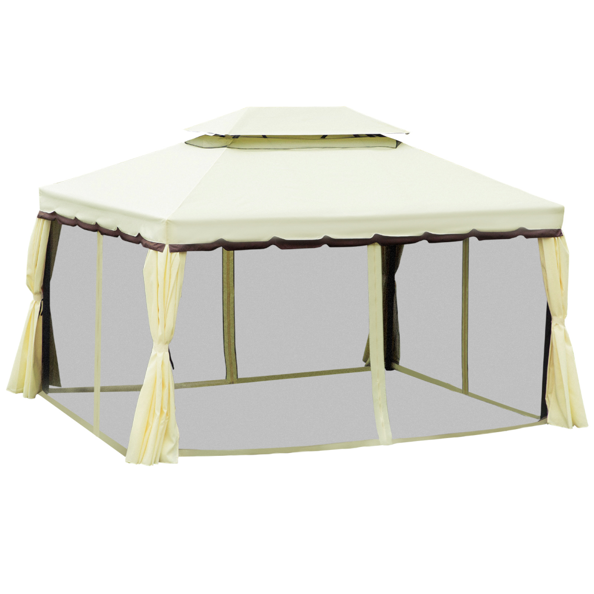 Outsunny 2.9 x 3.9m Vented Roof Aluminium Frame Garden Gazebo with Mesh Side Walls, Cream White