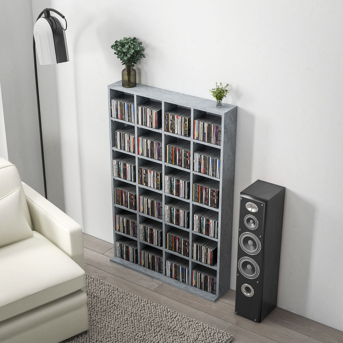 HOMCOM Grey Media Storage Rack for 480 CDs or 312 DVDs/Blu-rays