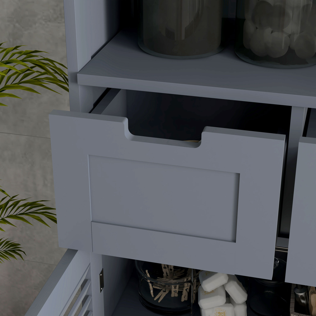 kleankin Grey Bathroom Storage Cabinet with Louvred Doors and Drawers