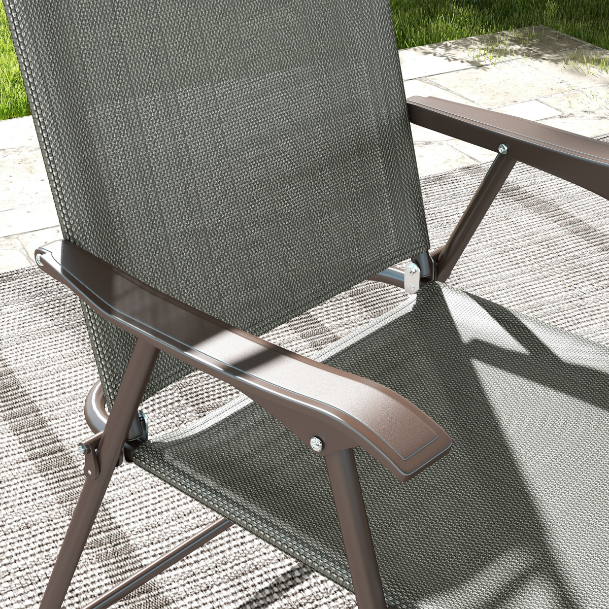 Outsunny Set of 2 Folding Chairs with Armrests, Breathable Mesh Seats, Dark Grey