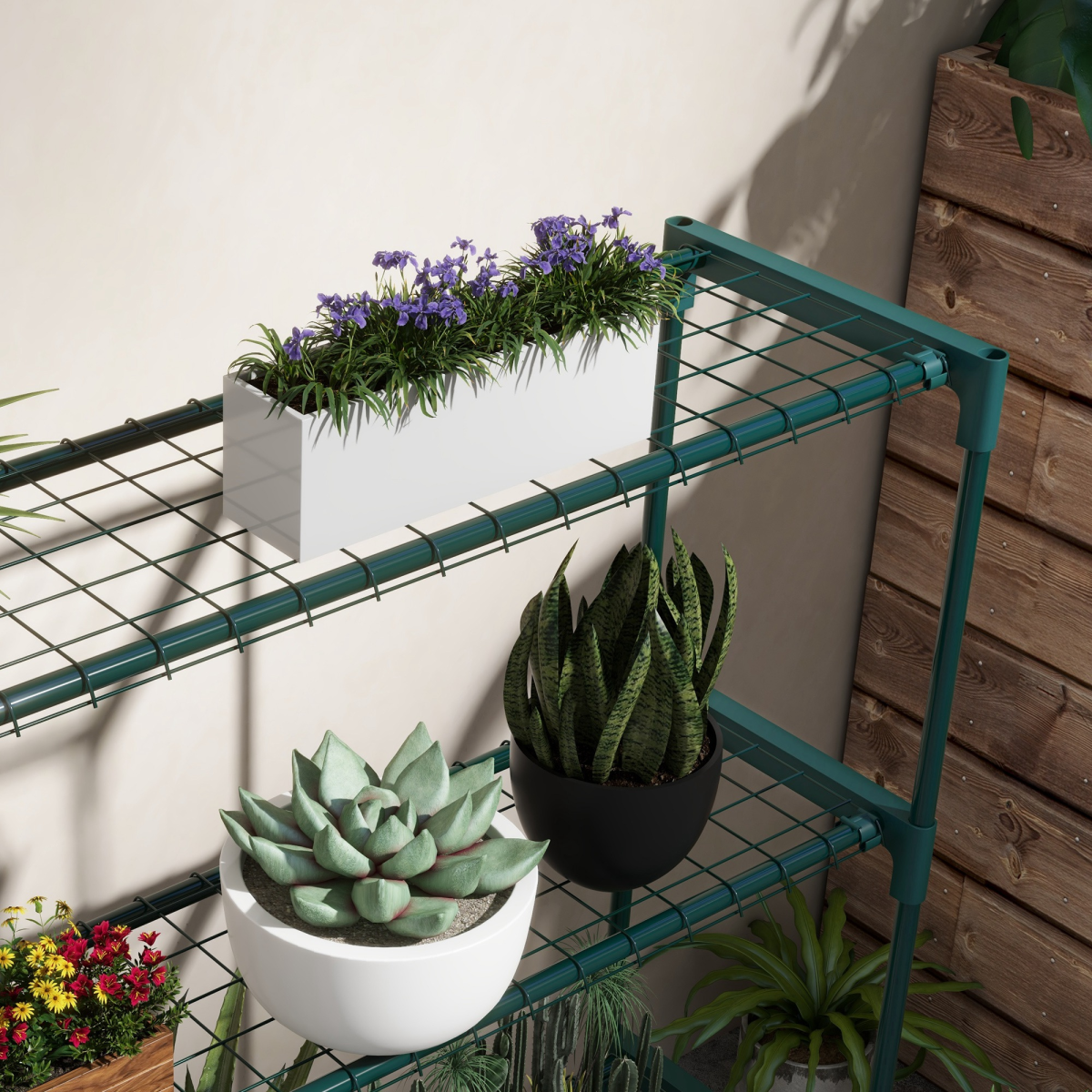 Outsunny 4-Tier Steel Plant Stand, Dark Green Flower Display Rack
