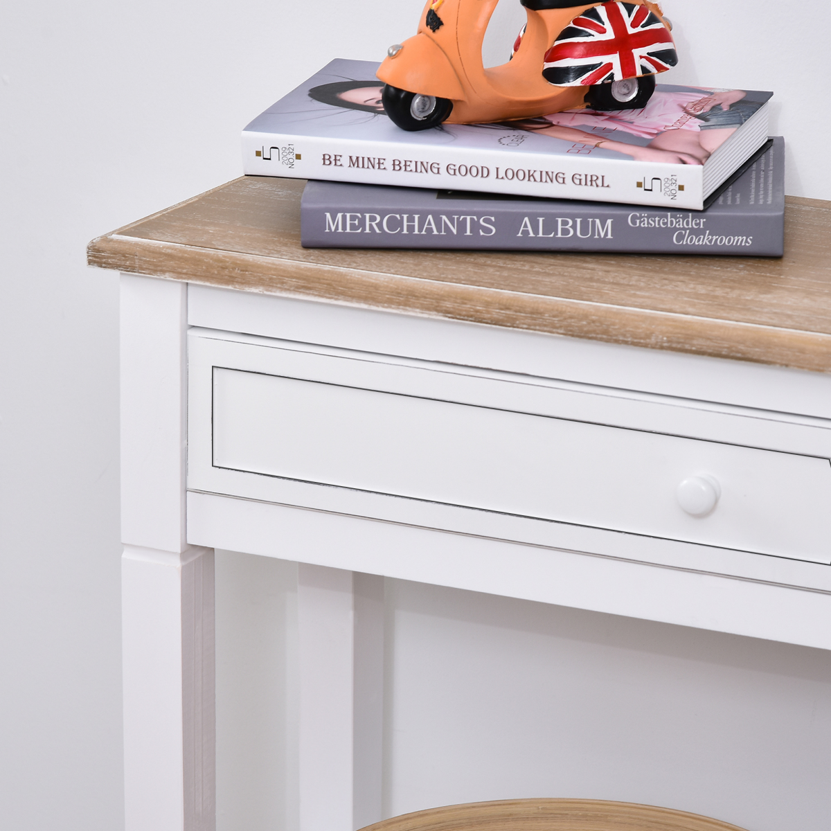 HOMCOM White MDF Console Table with Drawer and 2 Shelves