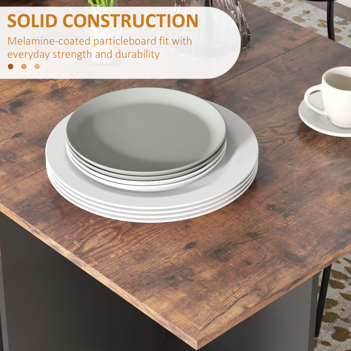 Expandable Drop Leaf Dining Table with Storage, Seats 4, Rustic Brown