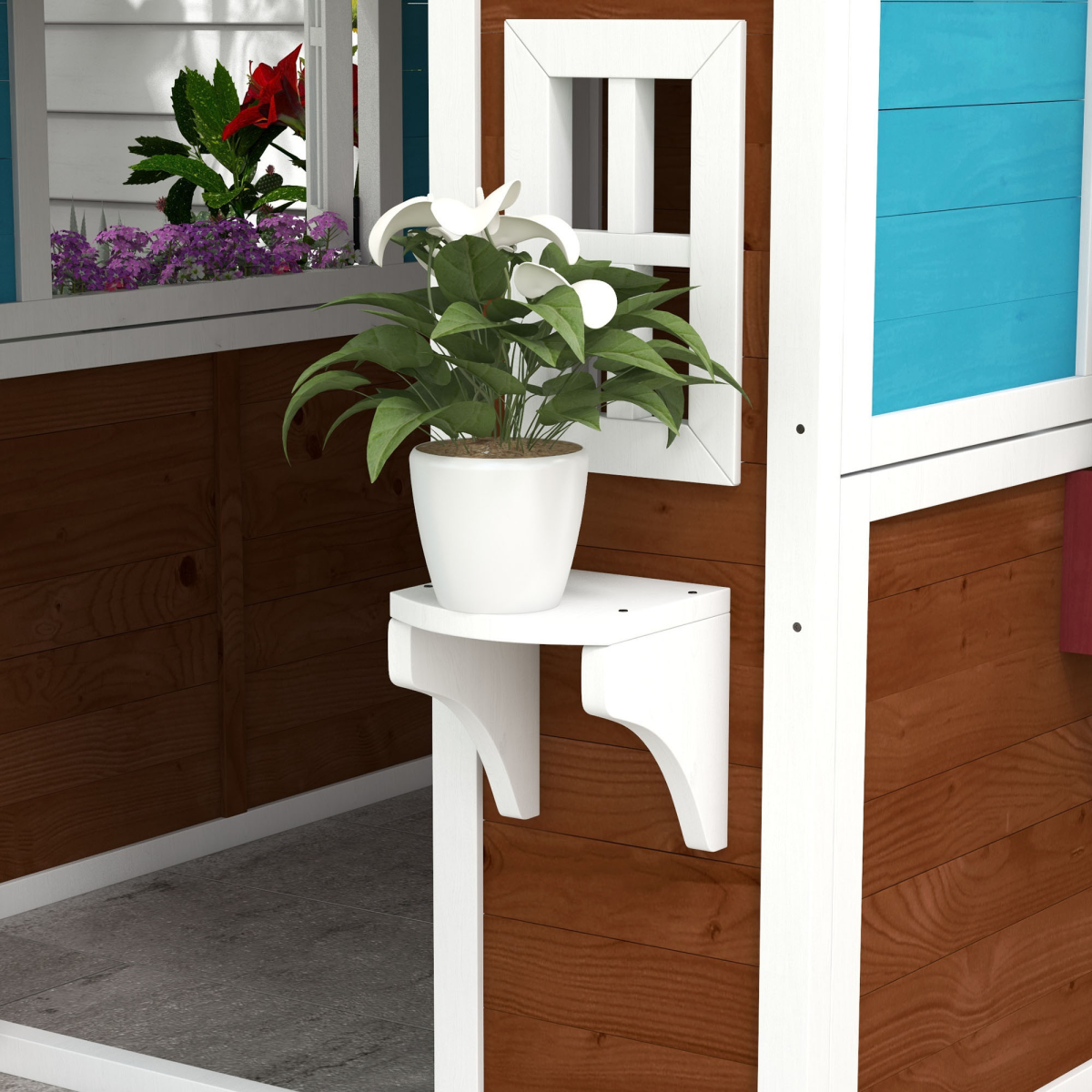 Outsunny Wooden Kids Playhouse with Doors, Windows & Plant Pots