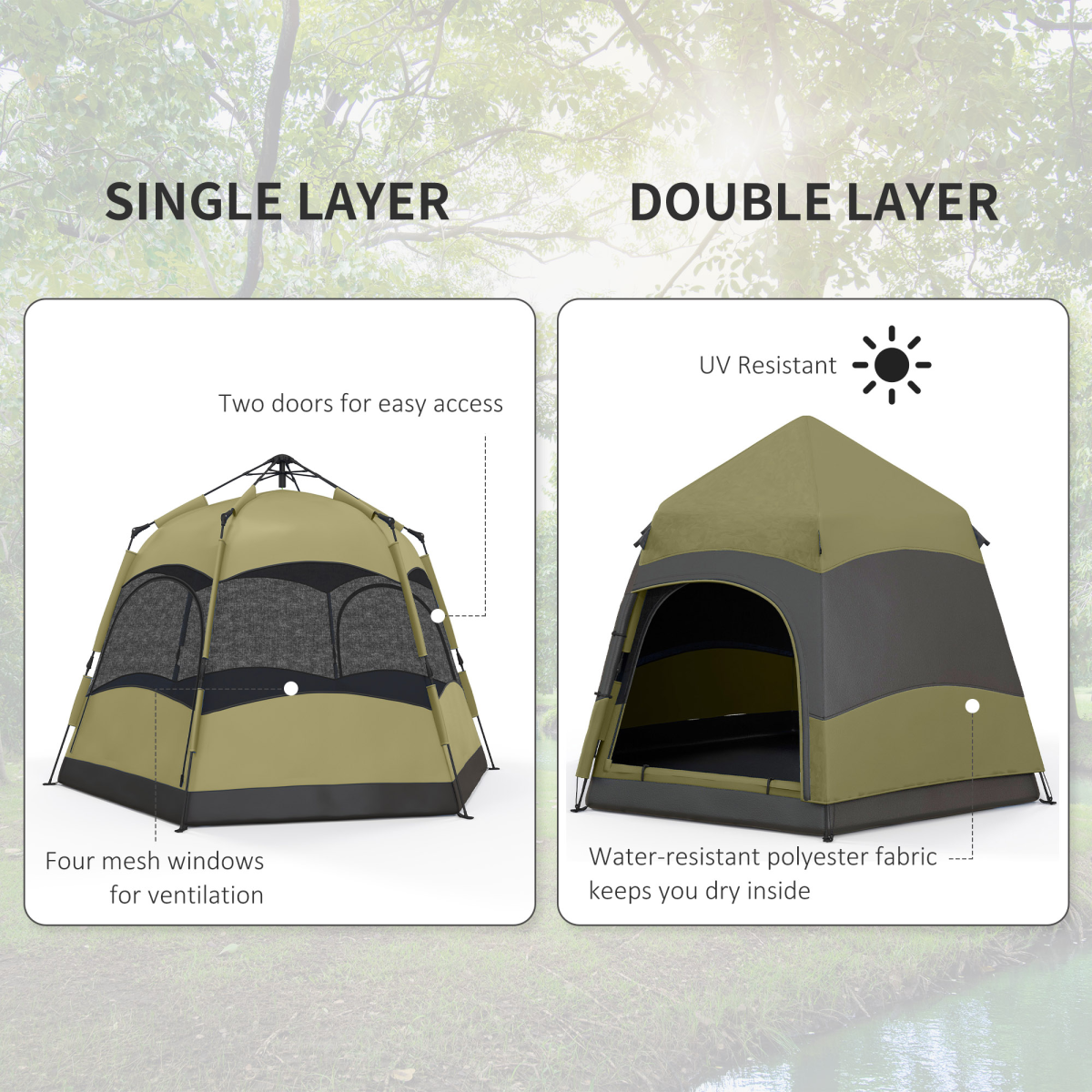 Outsunny 4-6 Person Pop-Up Camping Tent with Mesh Windows, Green