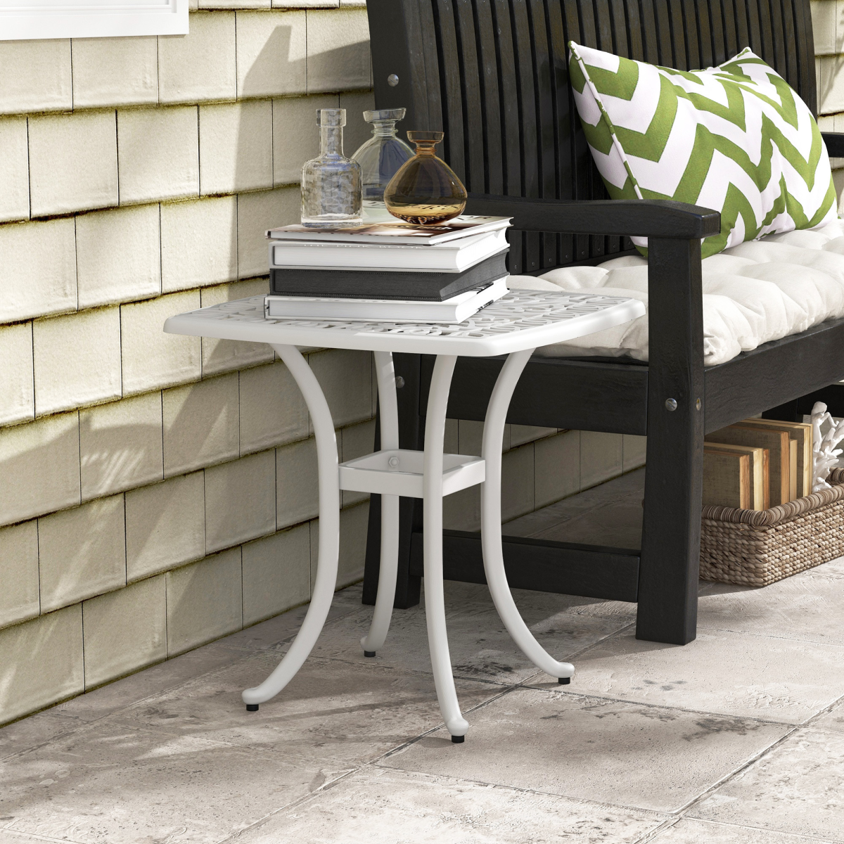 Outsunny White Cast Aluminium Bistro Table with Umbrella Hole