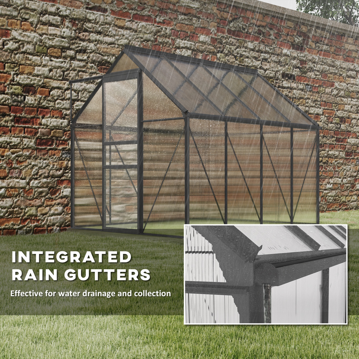Outsunny Dark Grey Walk-In Polycarbonate Garden Greenhouse, Sliding Door