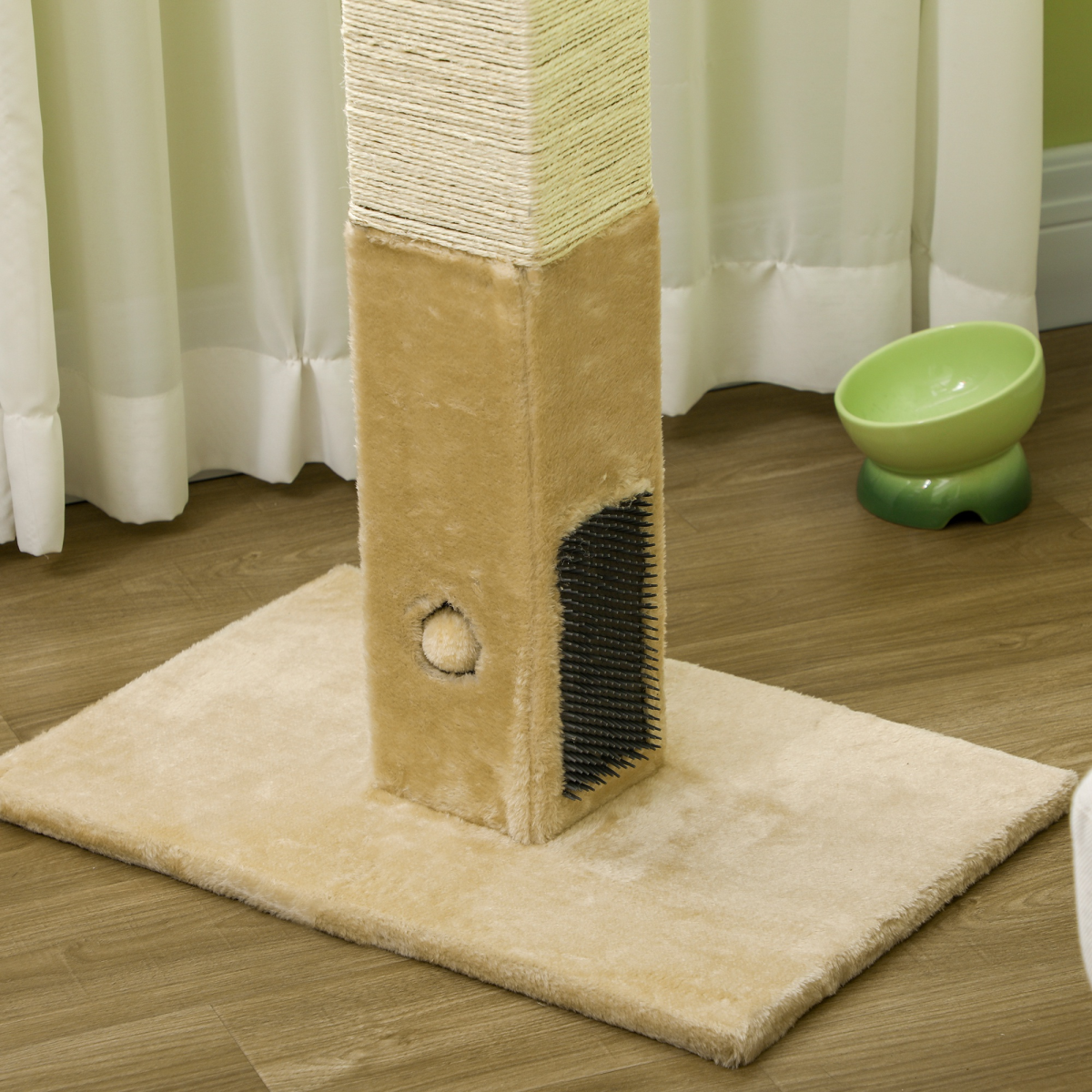 PawHut Beige Cat Scratching Post with Carpet Base & Hanging Toy