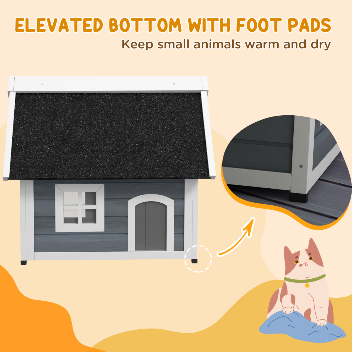 PawHut Outdoor Feral Cat House with Openable Asphalt Roof, Grey