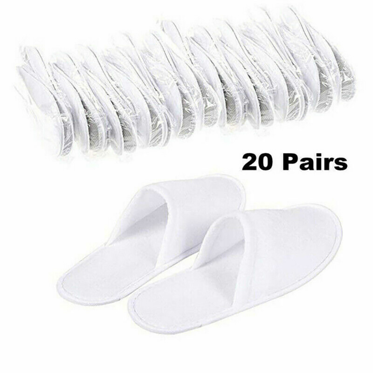 20 Pairs Disposable Terry Towelling Slippers for Spa Hotel Guests, Closed Toe Bulk Pack