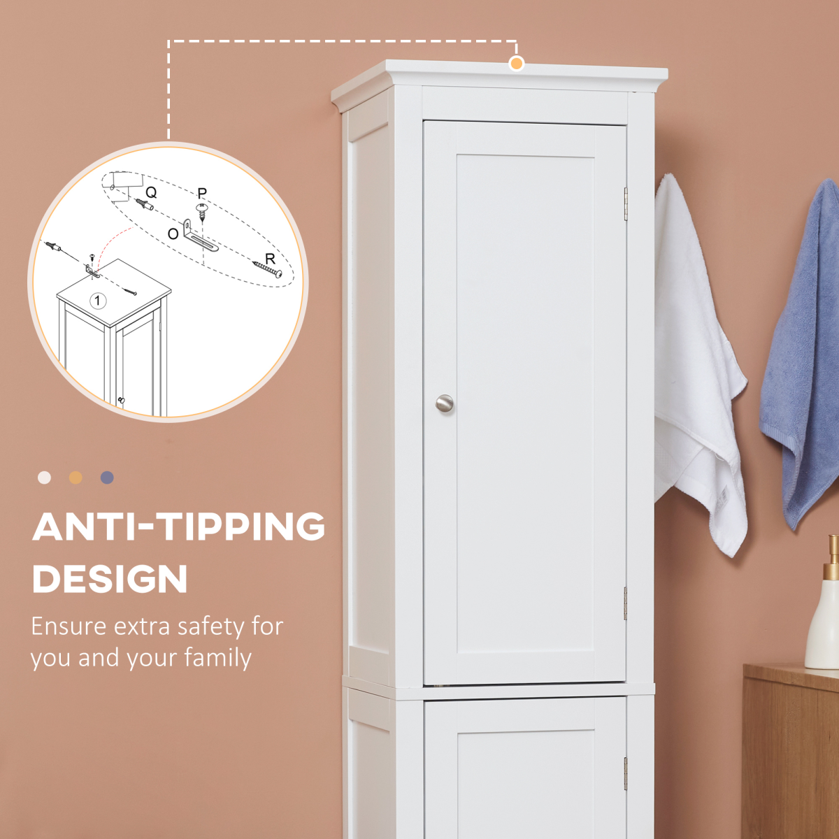 kleankin Tall Bathroom Cabinet, Double Door, Adjustable Shelves, White