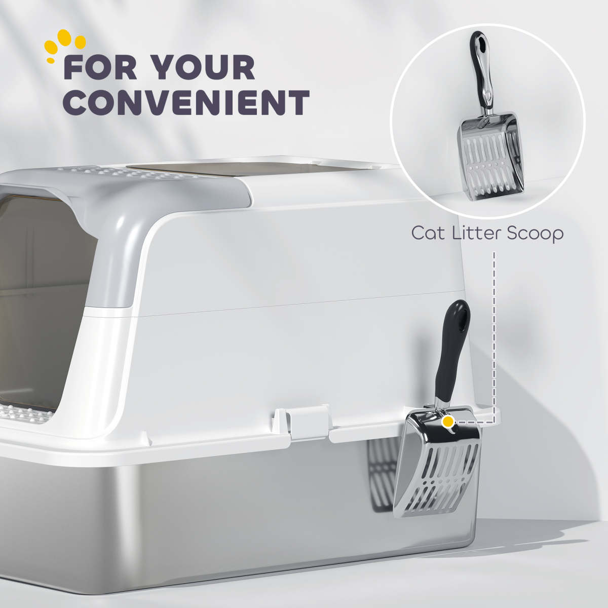 PawHut Enclosed Stainless Steel Cat Litter Box with Scoop